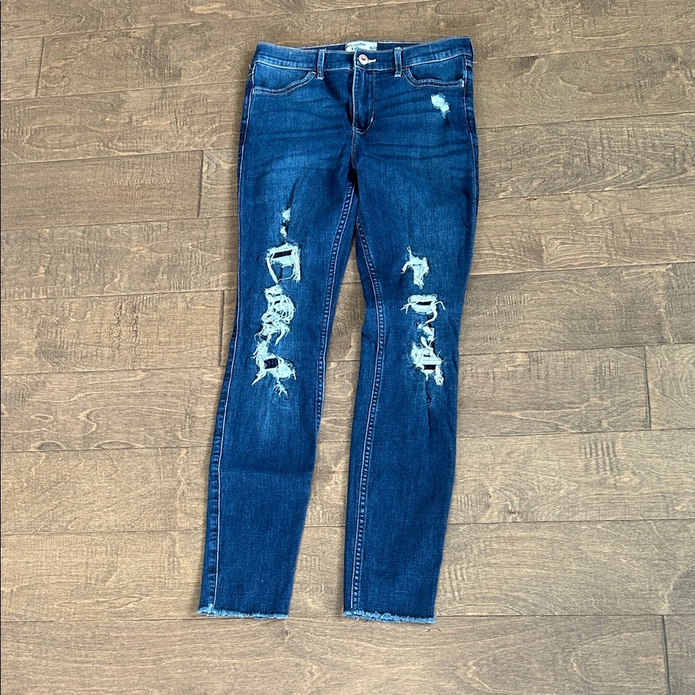abercrombie kids Dark Blue Distressed Skinny Jeans